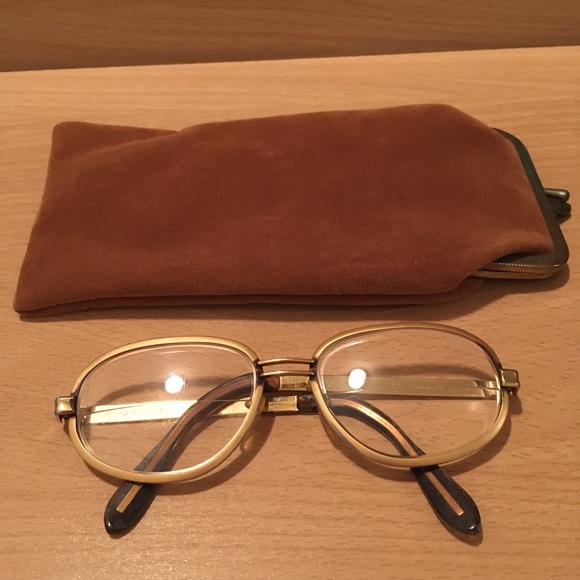 60s Marine USA Vintage Eyeglasses Brass Tone Metal with Velvet Kiss Lock Case - Picture 1 of 8